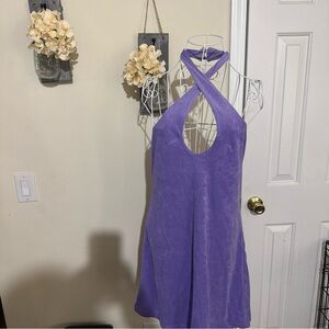 NWT Fabletics Women's Terry Cloth Lounge Tennis Dress Size L Purple Y2k midi